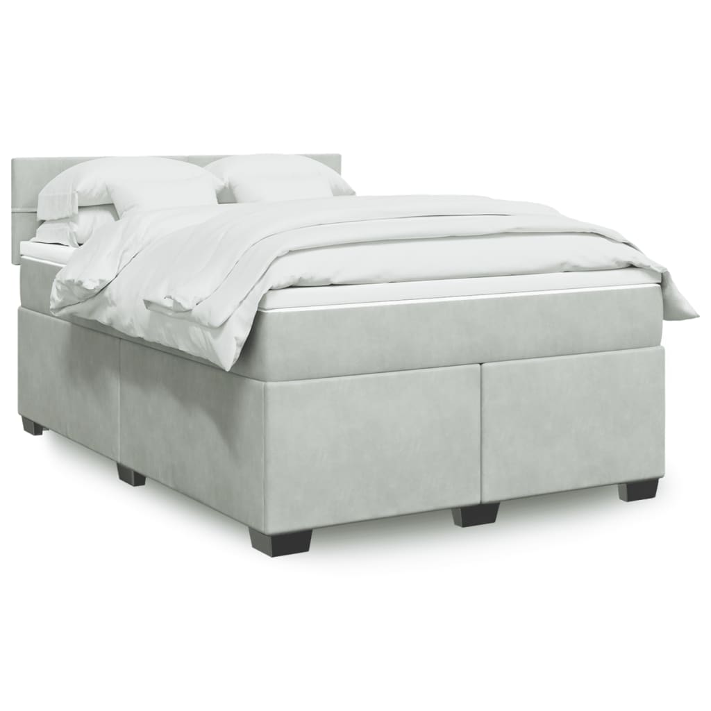 Box Spring Postel S Matrací Samet Světle Šedá