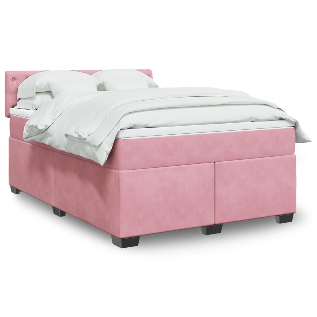 Box Spring Postel S Matrací Samet Růžová