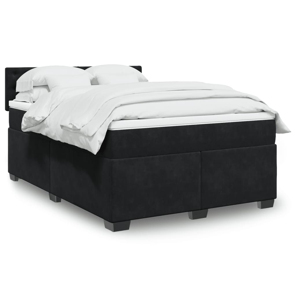 Box Spring Postel S Matrací Černá Samet Černá