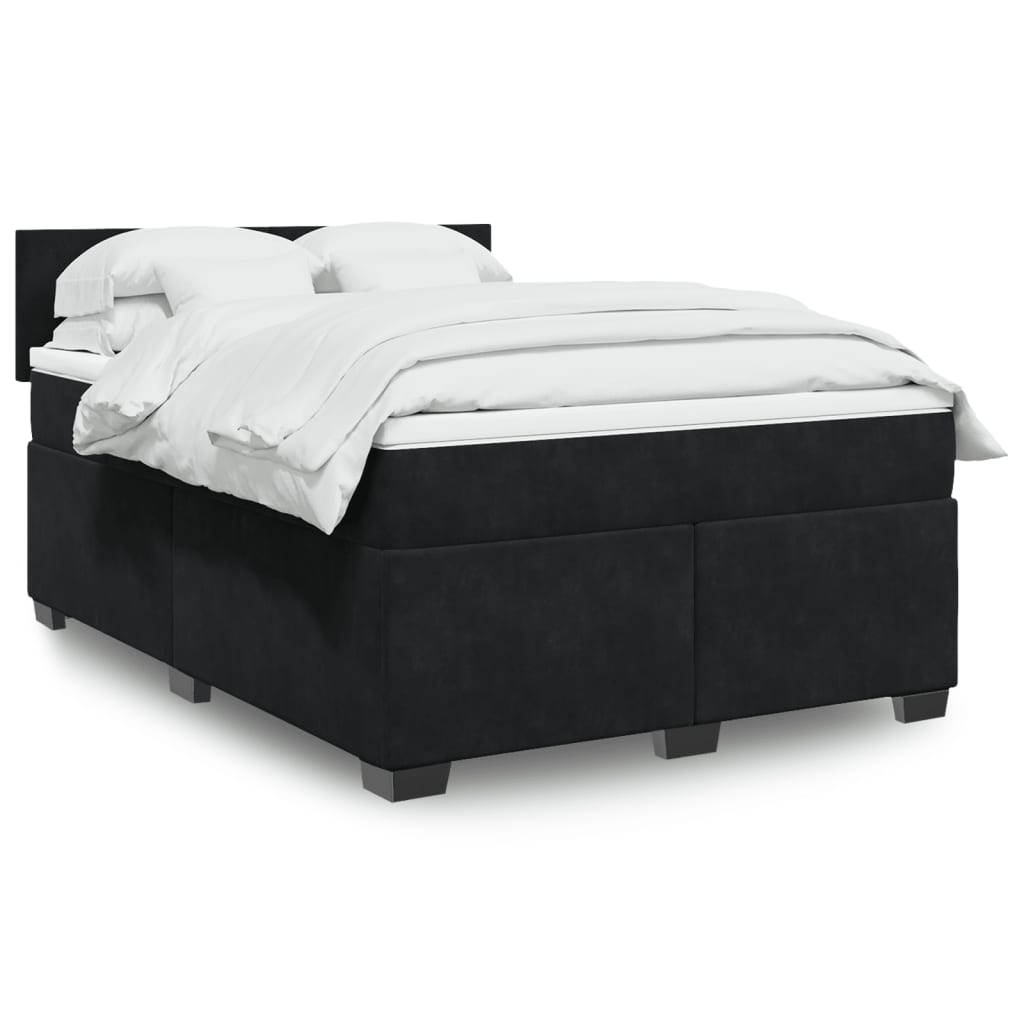 Box Spring Postel S Matrací Černá Samet Černá