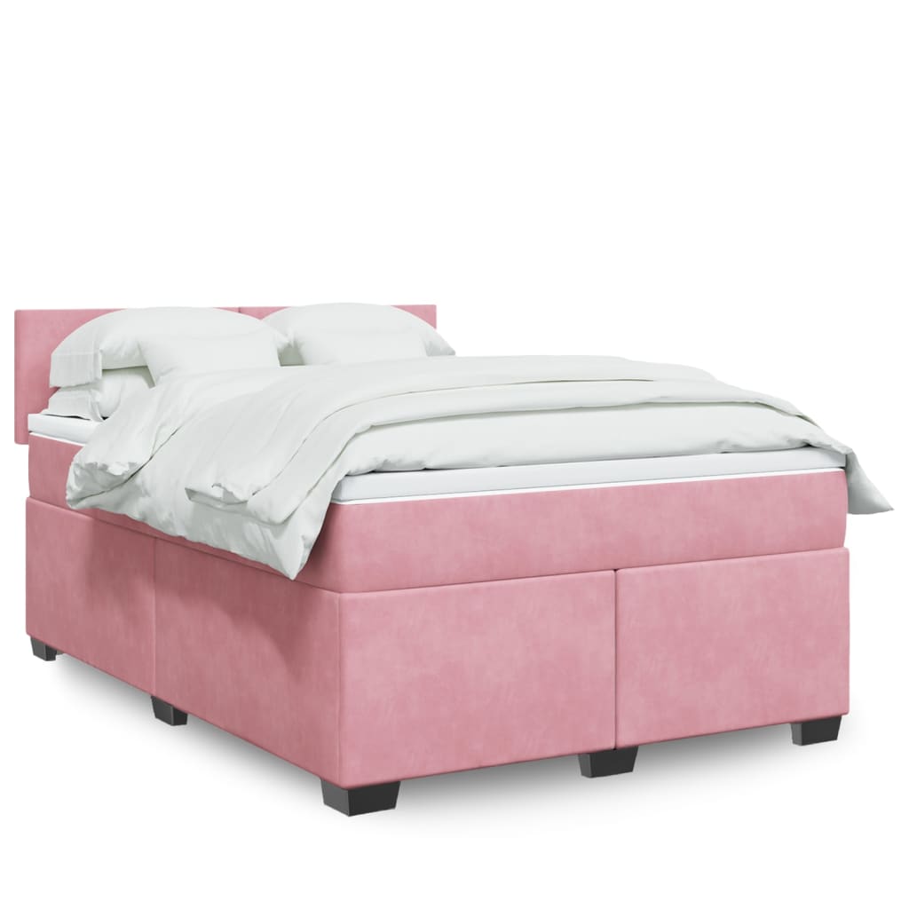 Box Spring Postel S Matrací Samet Růžová