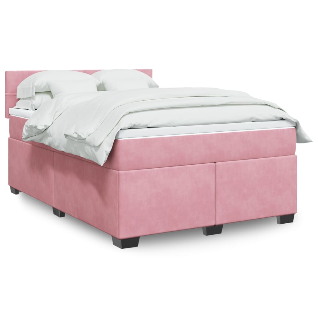 Box Spring Postel S Matrací Samet Růžová