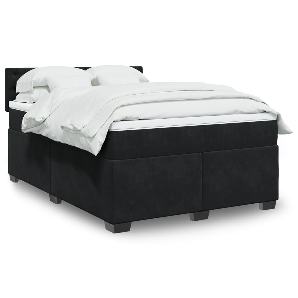 Box Spring Postel S Matrací Černá Samet Černá