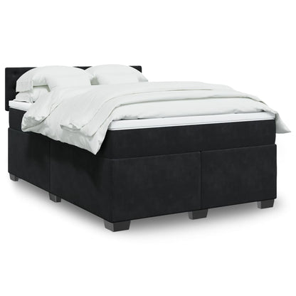 Box Spring Postel S Matrací Černá Samet Černá