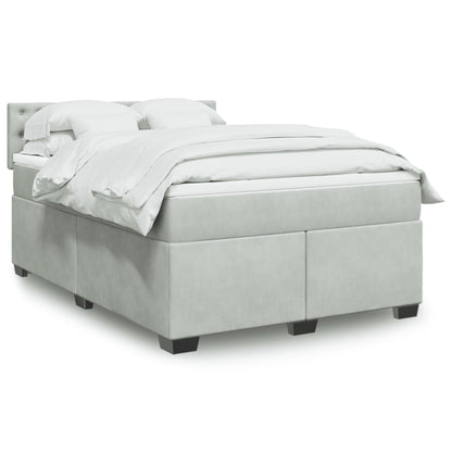 Box Spring Postel S Matrací Samet Světle Šedá