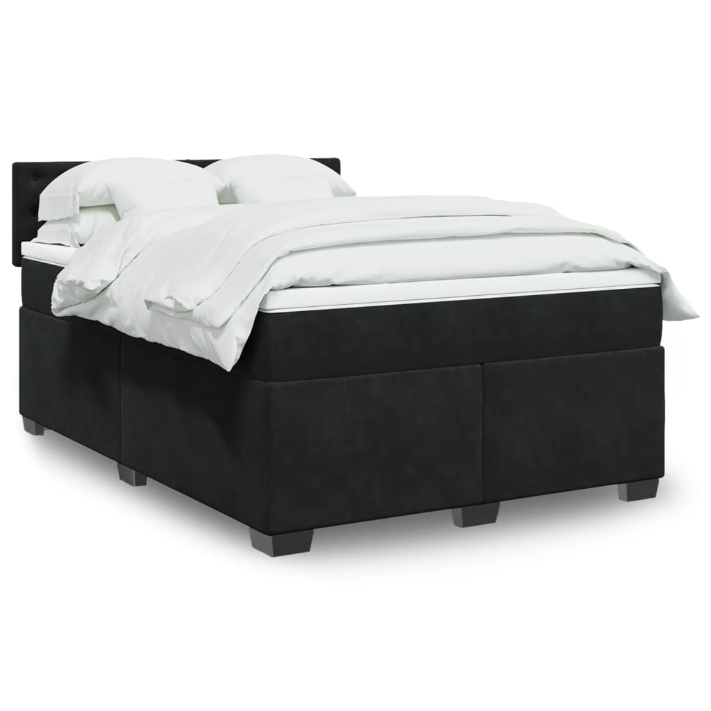 Box Spring Postel S Matrací Černá Samet Černá