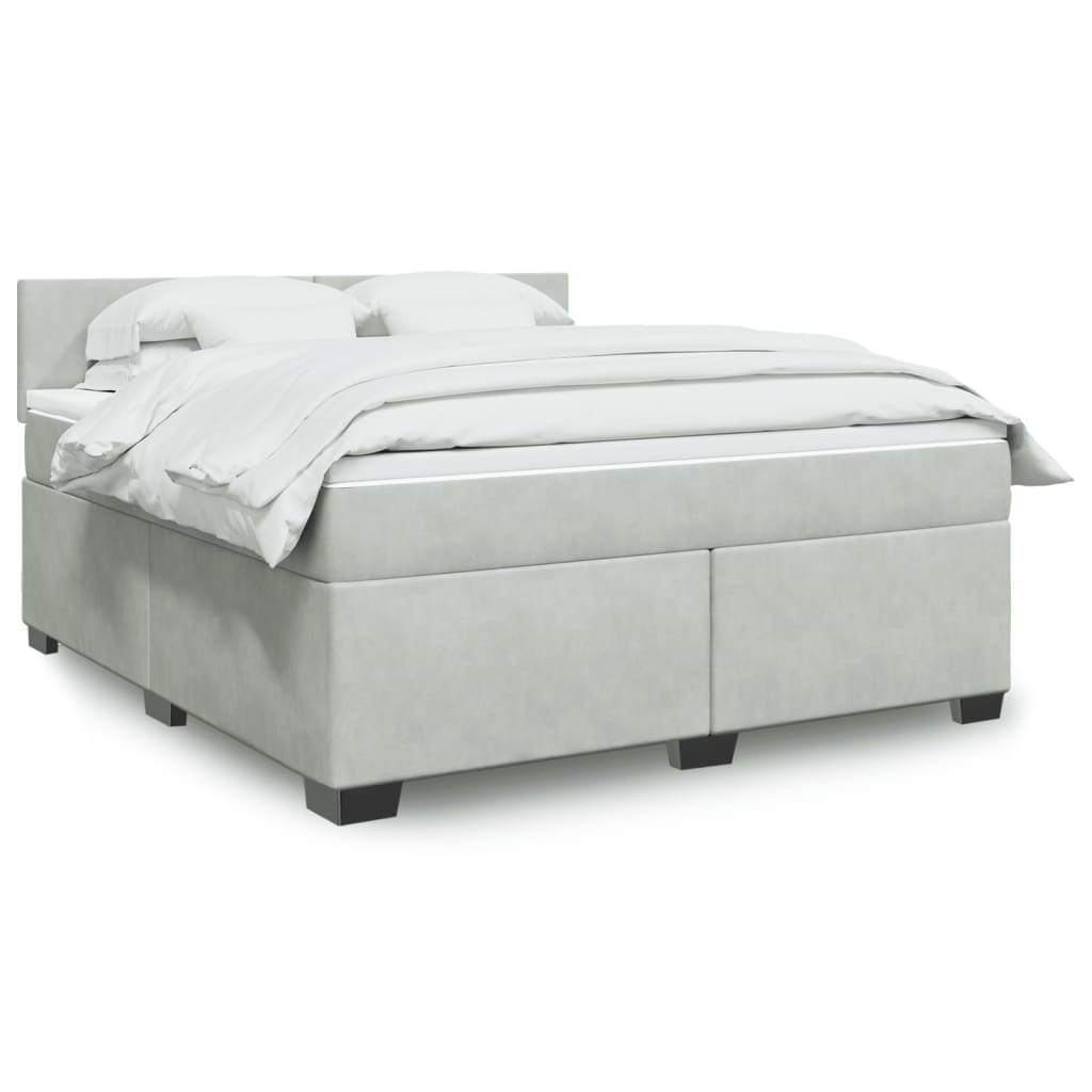 Box Spring Postel S Matrací Samet Světle Šedá