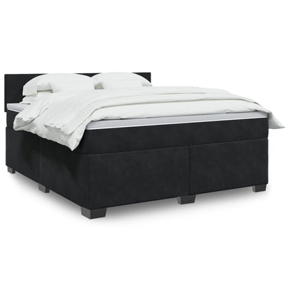 Box Spring Postel S Matrací Černá Samet Černá