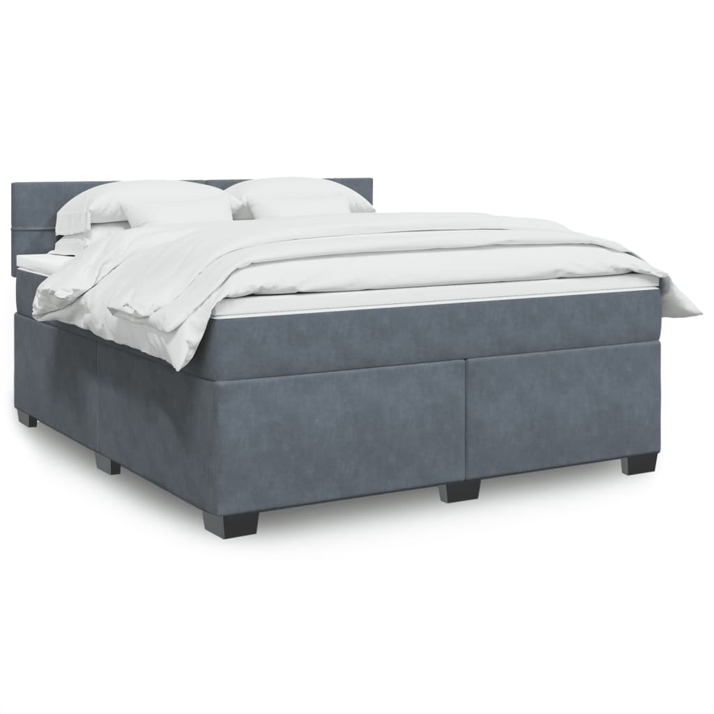 Box Spring Postel S Matrací Samet Tmavě Šedá