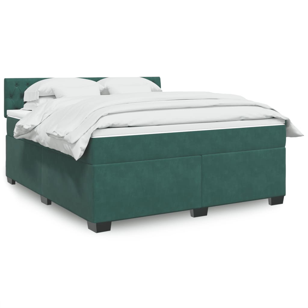 Box Spring Postel S Matrací Samet Tmavě Zelená