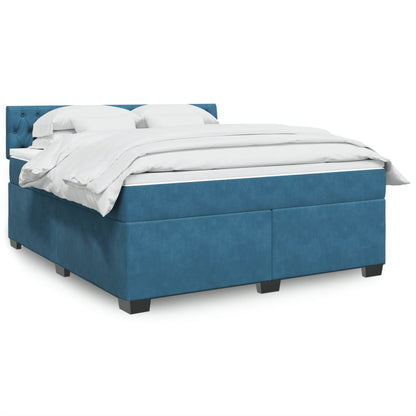 Box Spring Postel S Matrací Samet Modrá
