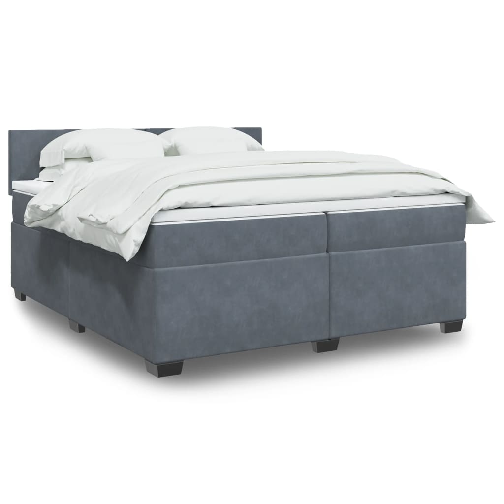 Box Spring Postel S Matrací Samet Tmavě Šedá