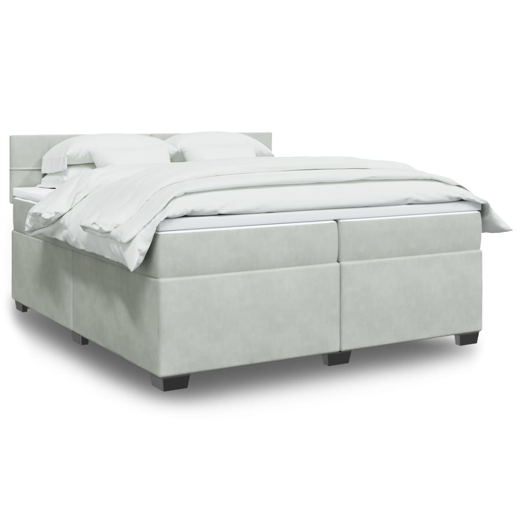 Box Spring Postel S Matrací Samet Světle Šedá