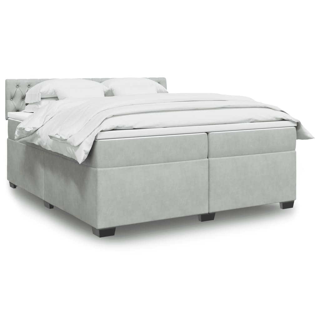 Box Spring Postel S Matrací Samet Světle Šedá