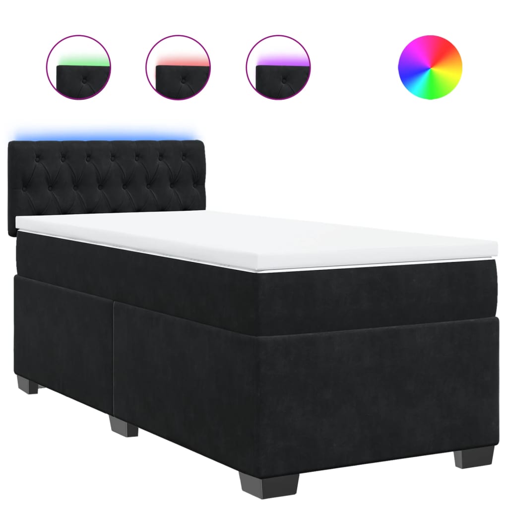 Box Spring Postel S Matrací Černá Single Samet