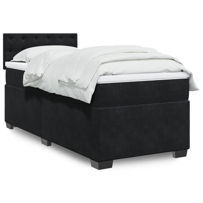 Box Spring Postel S Matrací Černá Single Samet