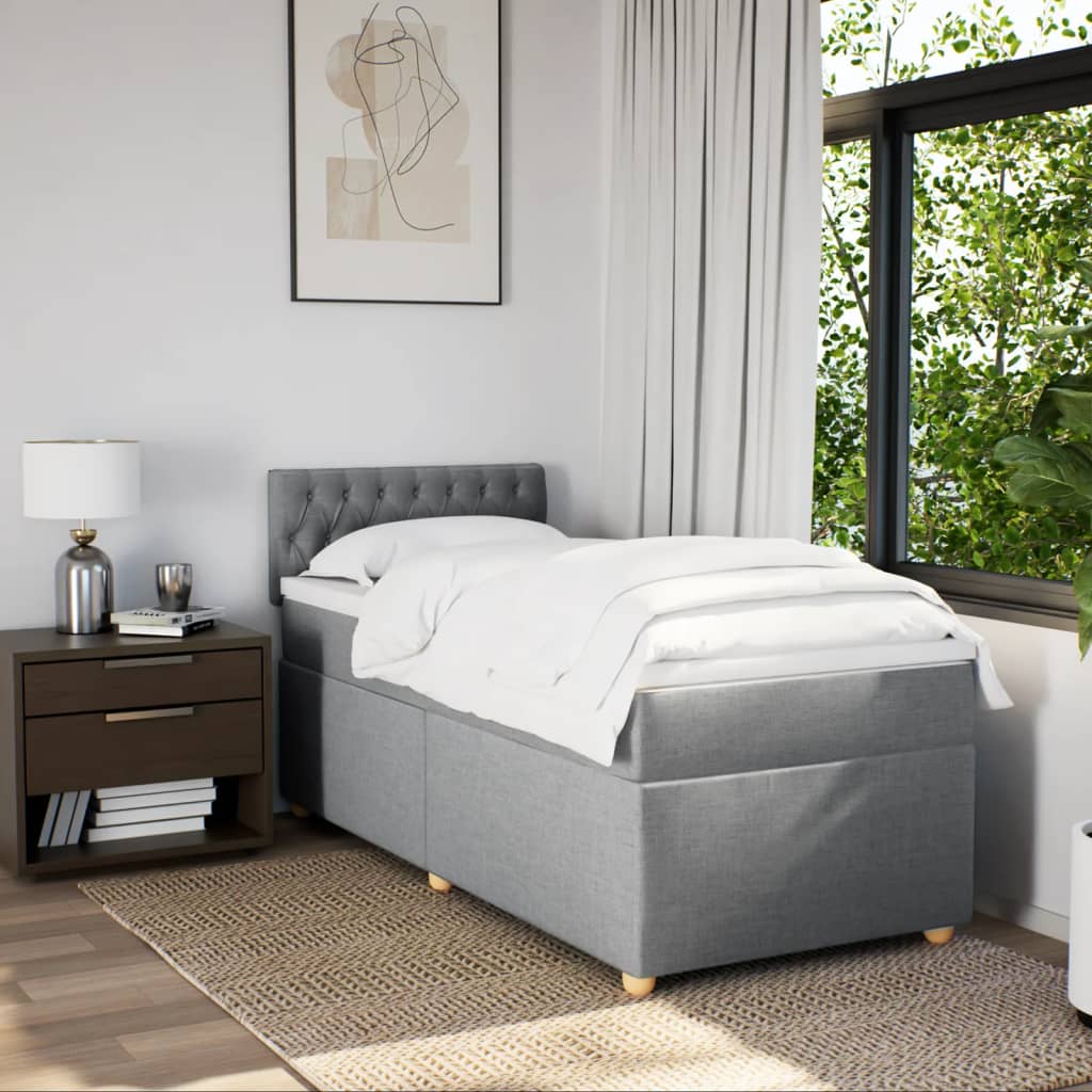 Box Spring Postel S Matrací Textil Světle Šedá