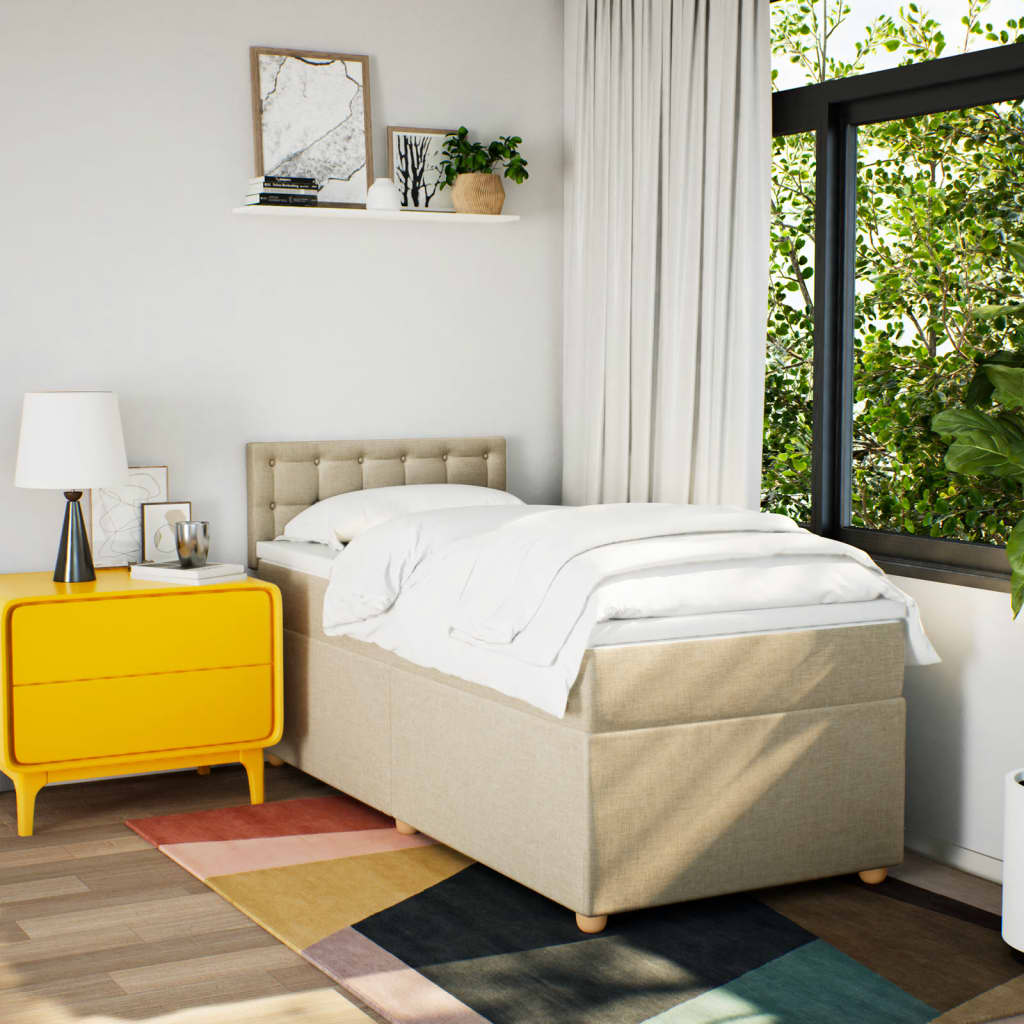 Box Spring Postel S Matrací Textil Krémová