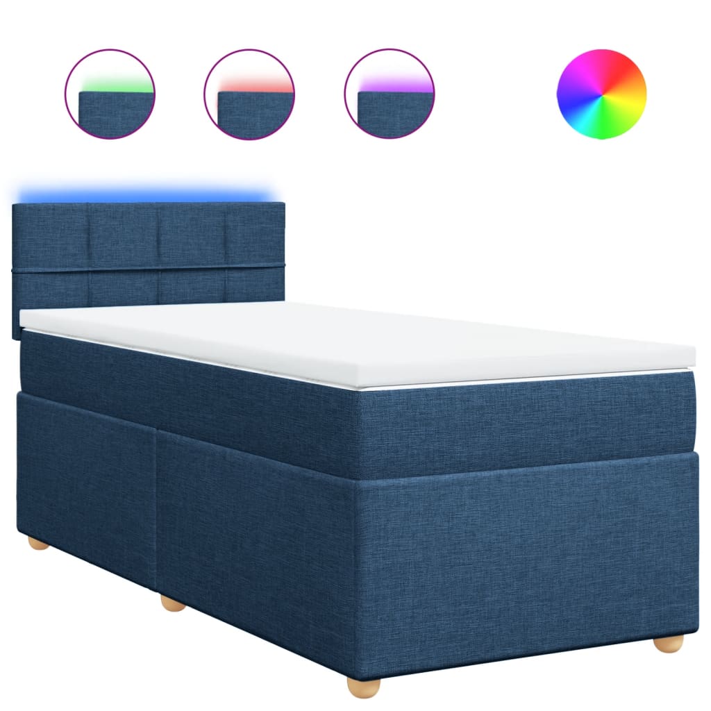 Box Spring Postel S Matrací Modrá 100 X 200 Cm Textil