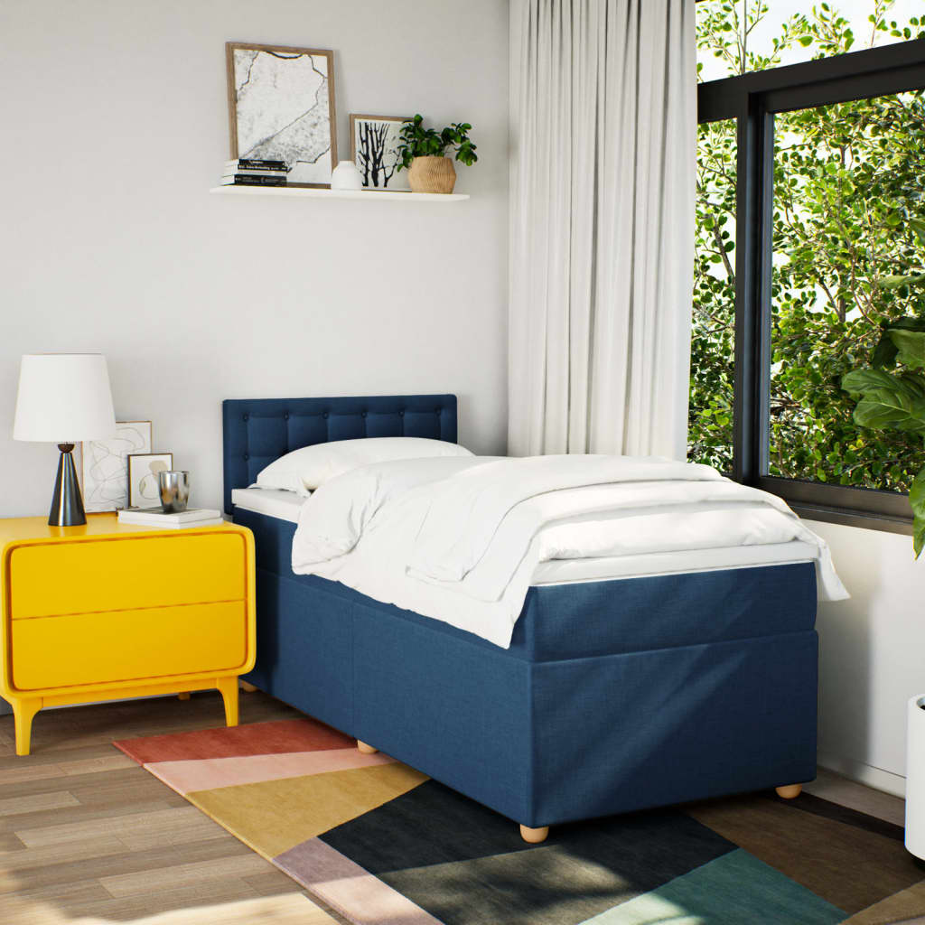 Box Spring Postel S Matrací Modrá 100 X 200 Cm Textil
