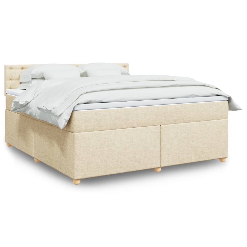 Box Spring Postel S Matrací Textil Krémová