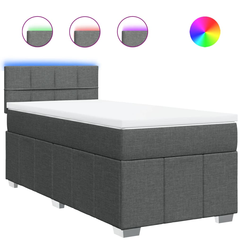 Box Spring Postel S Matrací Tmavě Šedá 80 X 200 Cm Textil