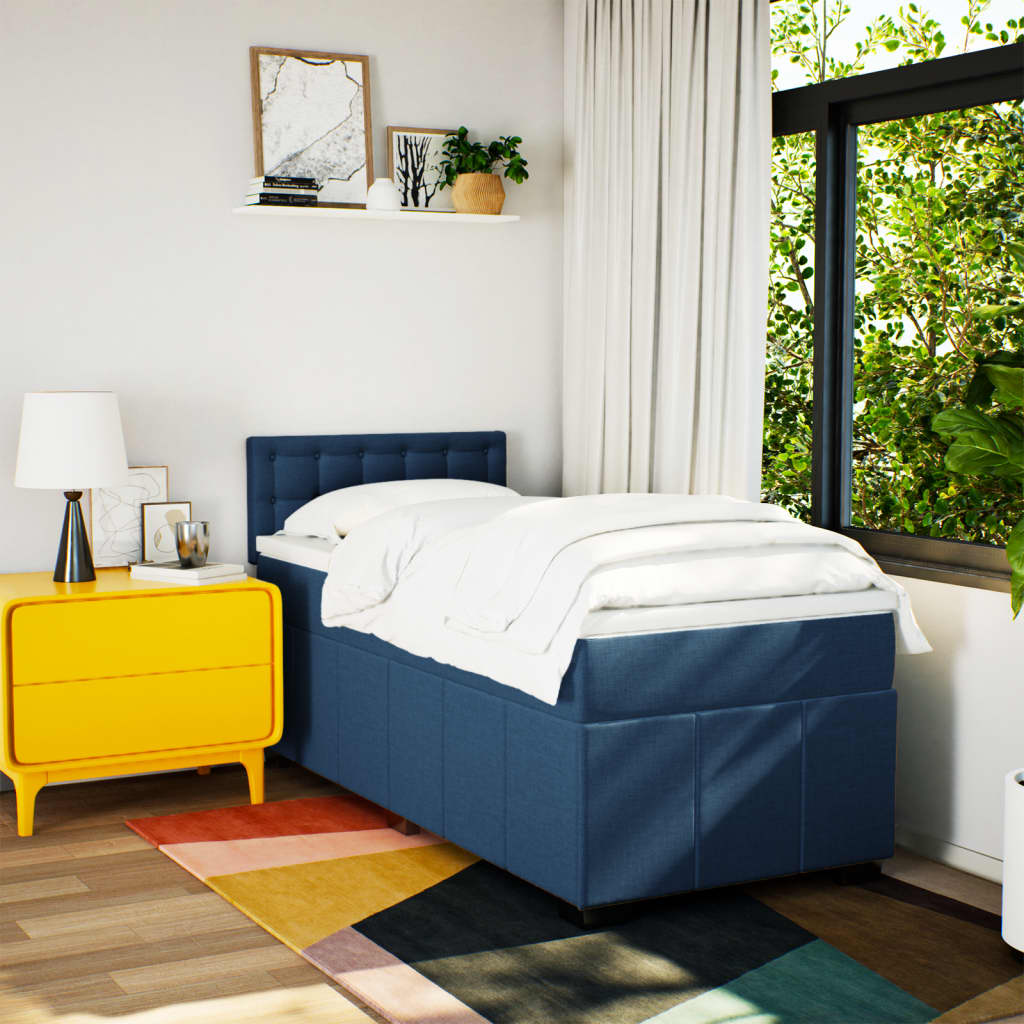 Box Spring Postel S Matrací Modrá 80X200 Cm Textil