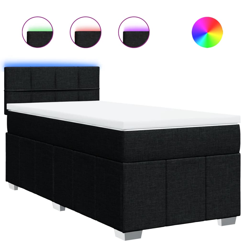 Box Spring Postel S Matrací Černá 100 X 200 Cm Textil
