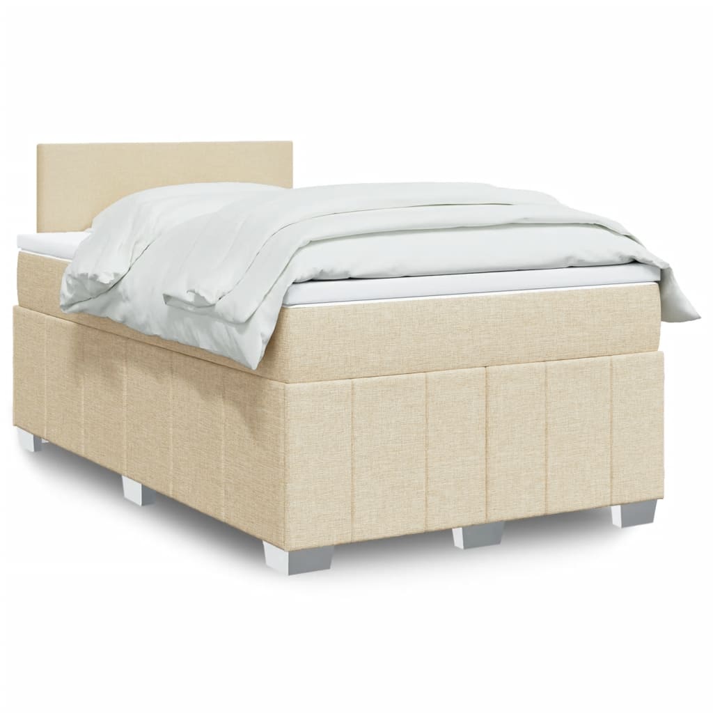 Box Spring Postel S Matrací Krémová 120X190 Cm Textil