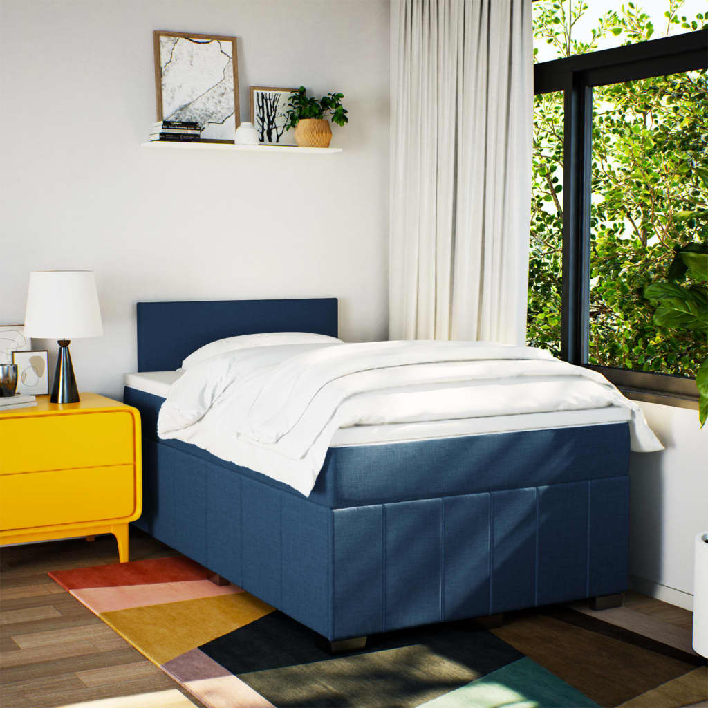 Box Spring Postel S Matrací Černá Textil Modrá