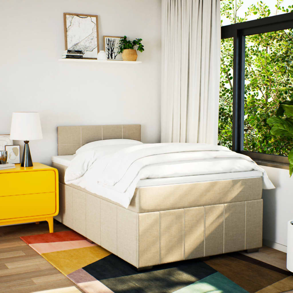 Box Spring Postel S Matrací Krémová 120X190 Cm Textil
