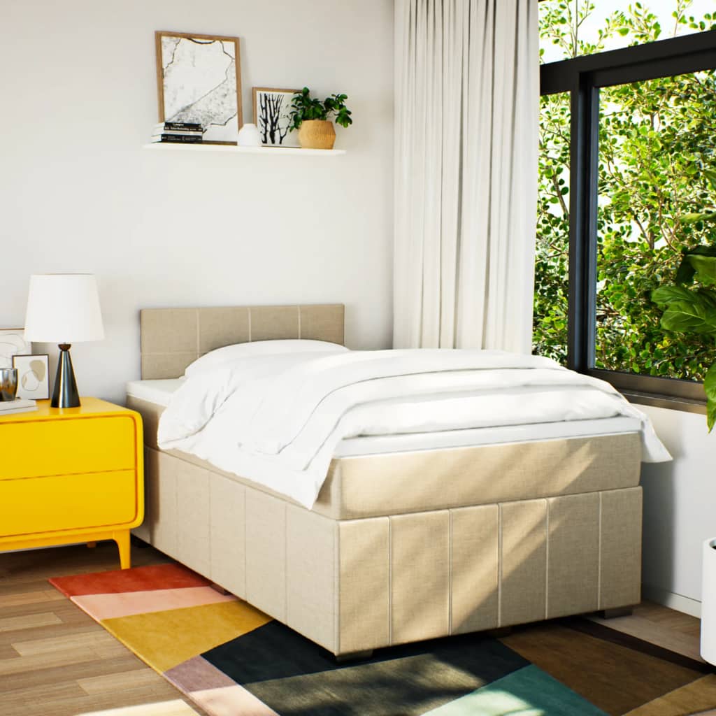 Box Spring Postel S Matrací Textil Krémová