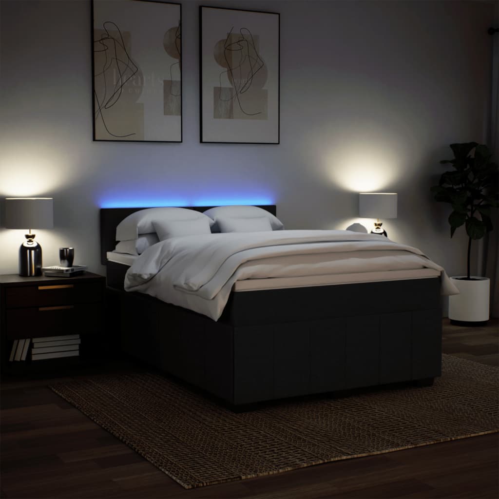 Box Spring Postel S Matrací Černá 140 X 190 Cm Textil
