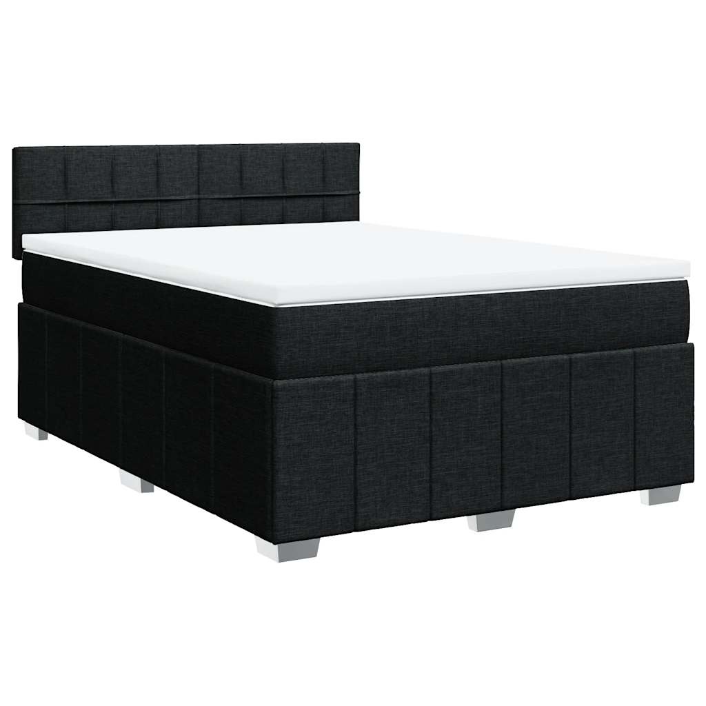 Box Spring Postel S Matrací Černá 140 X 190 Cm Textil