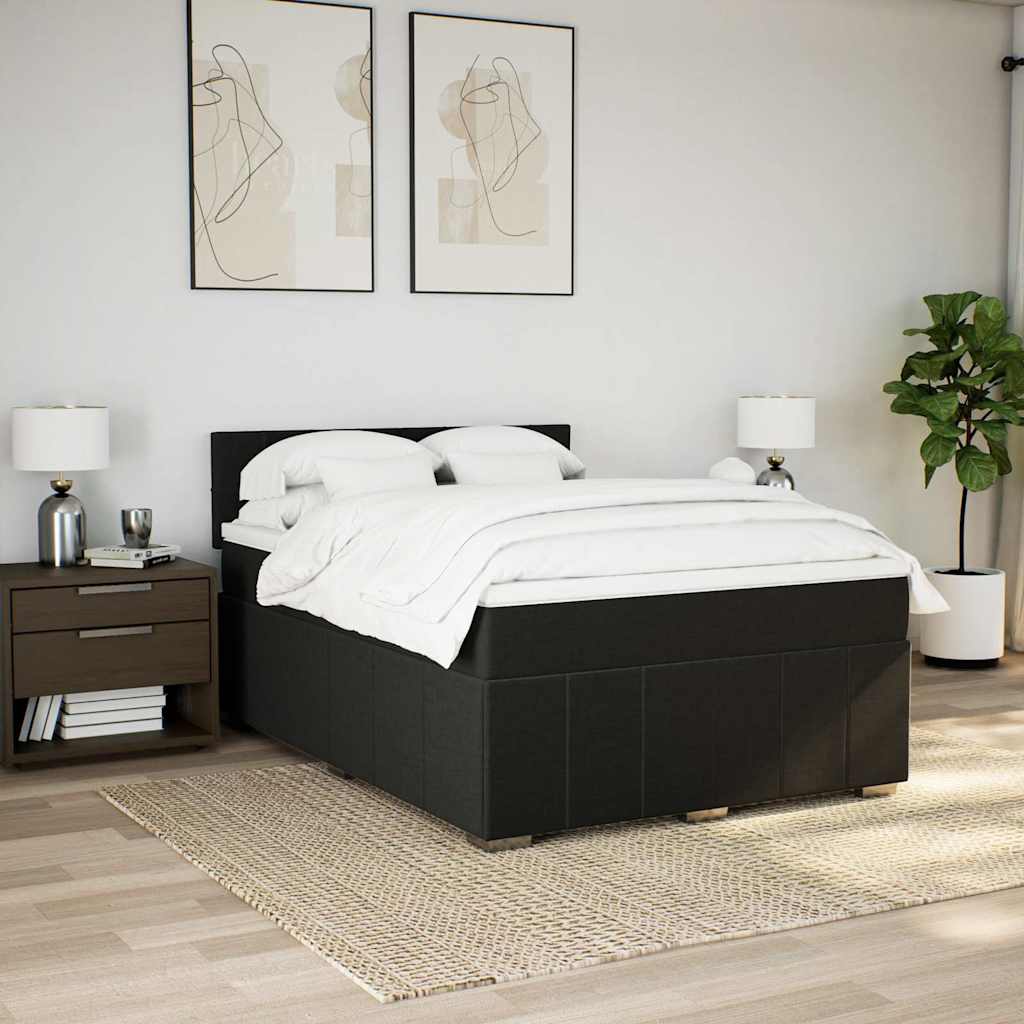 Box Spring Postel S Matrací Černá 140 X 190 Cm Textil