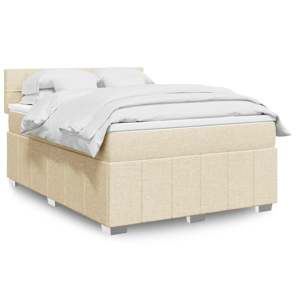 Box Spring Postel S Matrací Textil Krémová