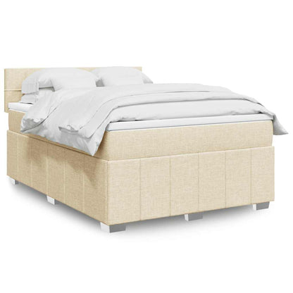 Box Spring Postel S Matrací Textil Krémová