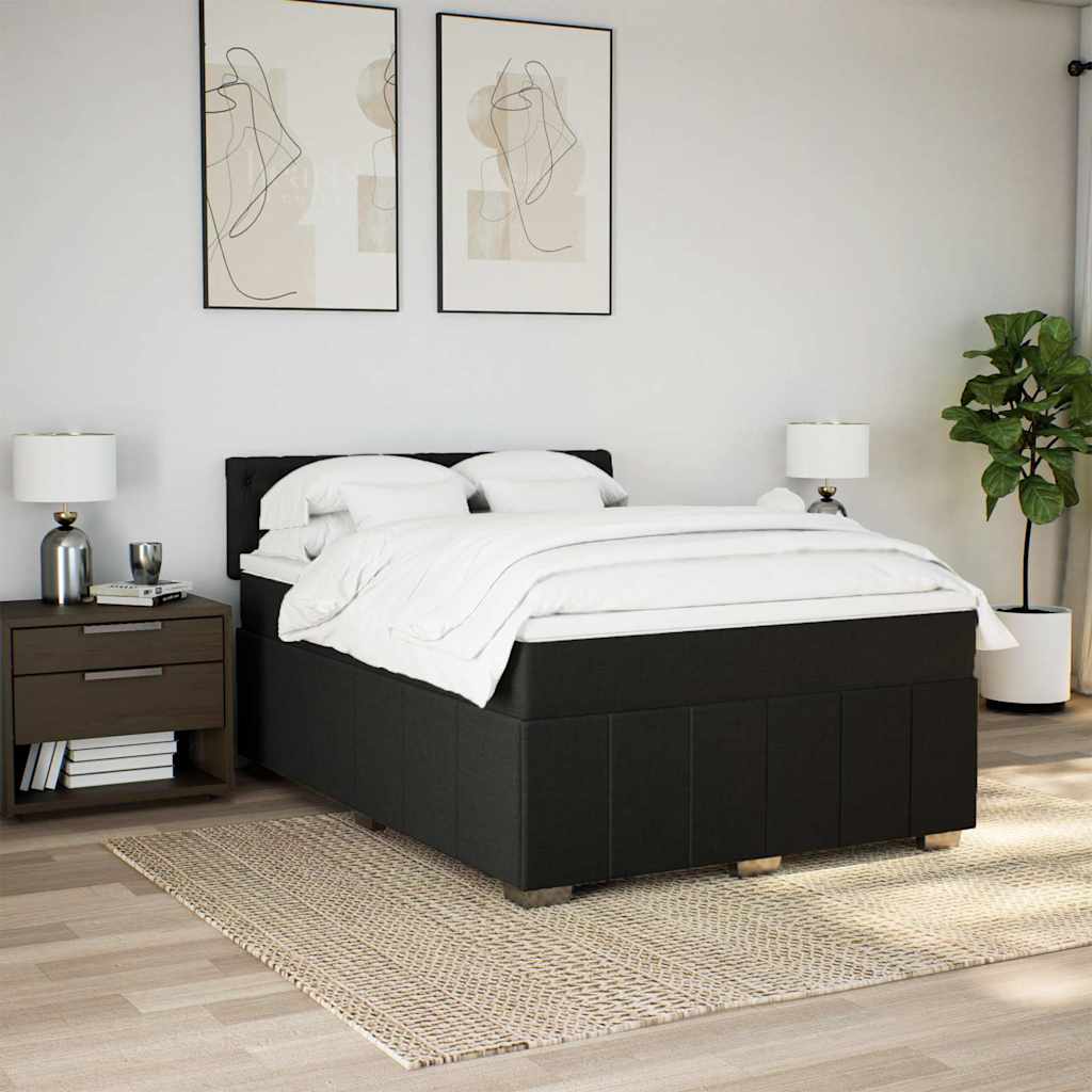 Box Spring Postel S Matrací Černá 140 X 190 Cm Textil