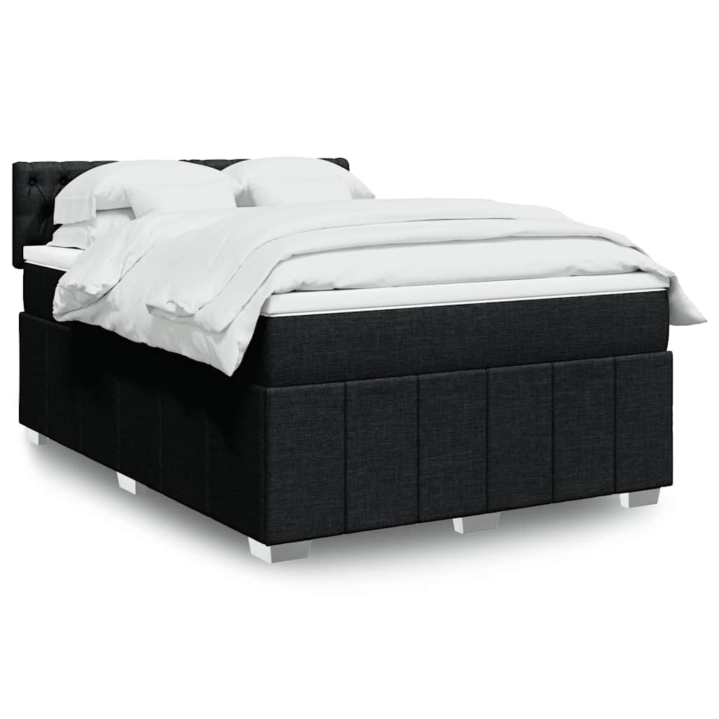 Box Spring Postel S Matrací Černá 140 X 190 Cm Textil