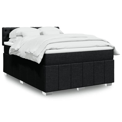 Box Spring Postel S Matrací Černá 140 X 190 Cm Textil