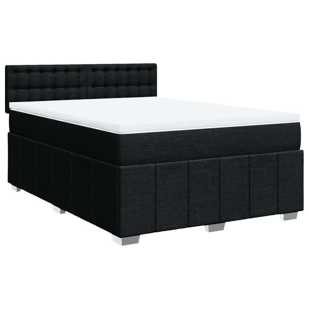 Box Spring Postel S Matrací Černá 140 X 190 Cm Textil