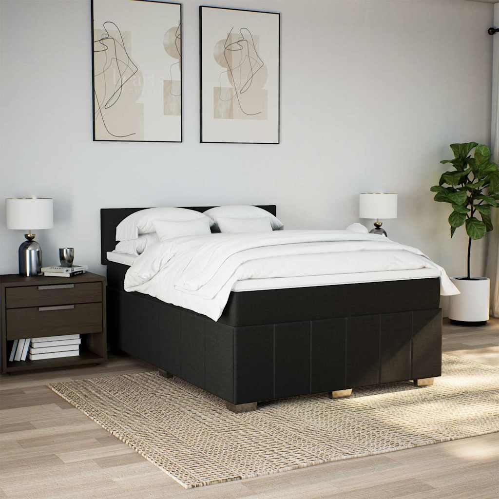 Box Spring Postel S Matrací Černá 140X200 Cm Textil