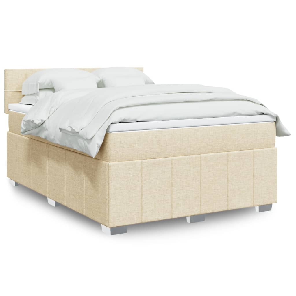 Box Spring Postel S Matrací Textil Krémová