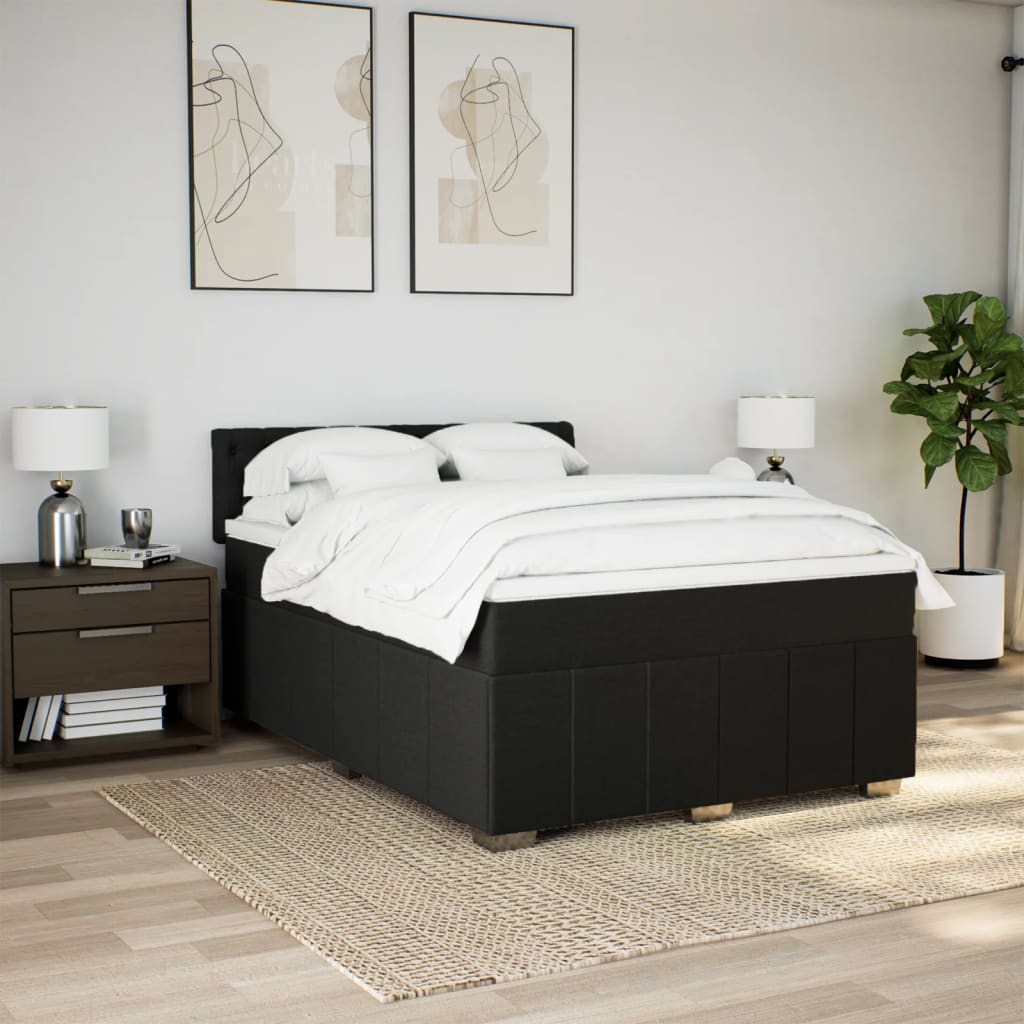Box Spring Postel S Matrací Černá 140X200 Cm Textil