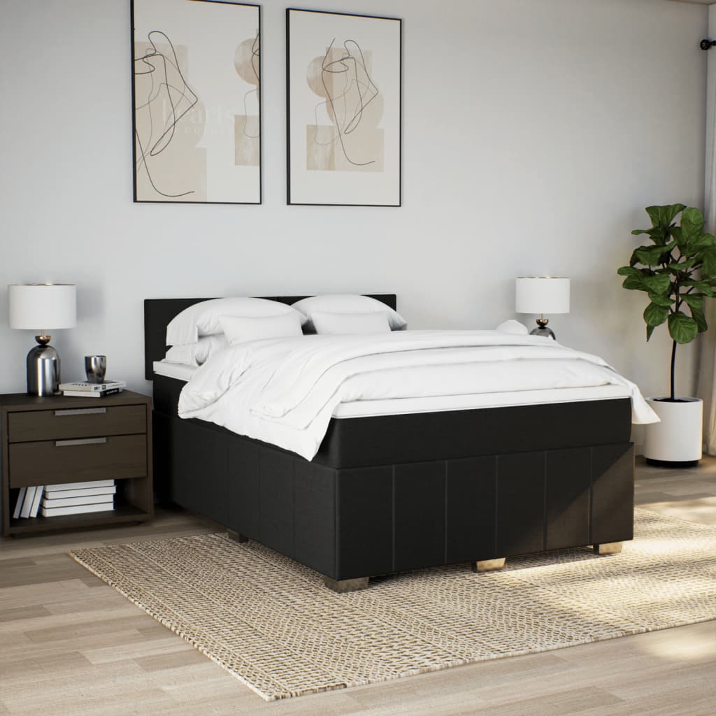 Box Spring Postel S Matrací Černá 160X200 Cm Textil