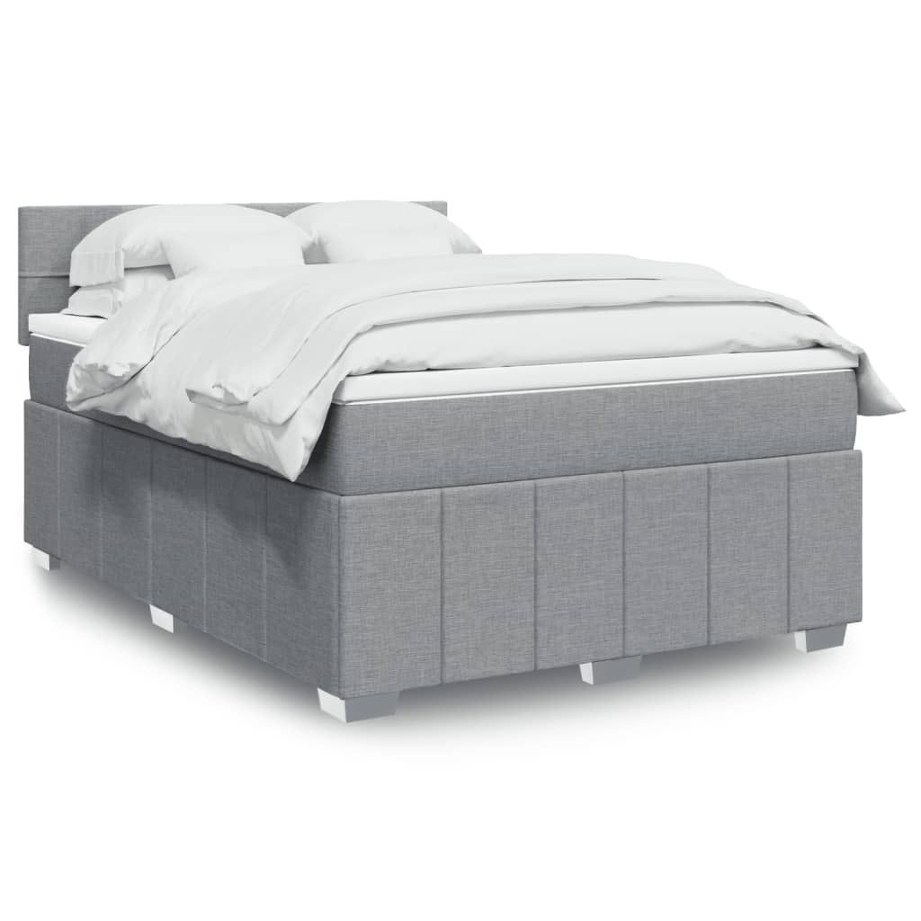 Box Spring Postel S Matrací Textil Světle Šedá