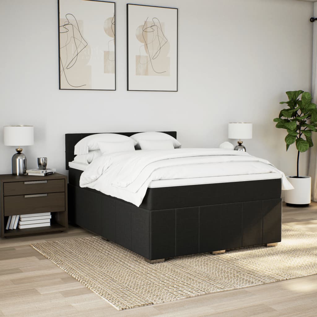 Box Spring Postel S Matrací Černá 160X200 Cm Textil