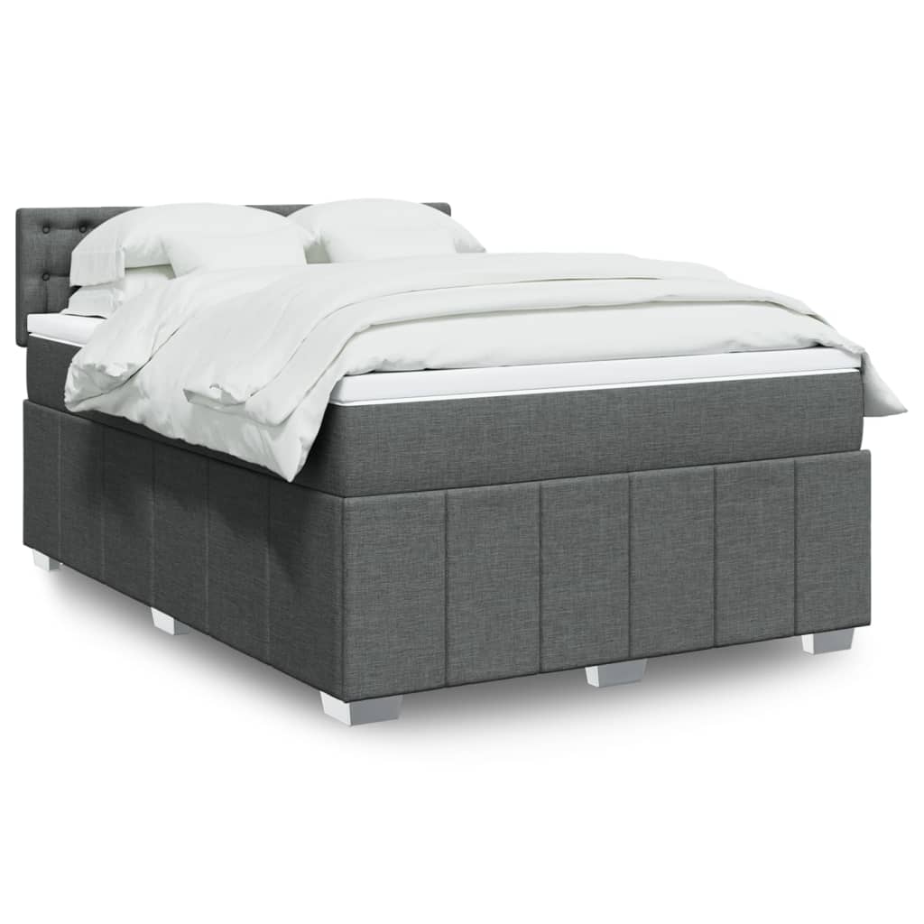 Box Spring Postel S Matrací Textil Tmavě Šedá