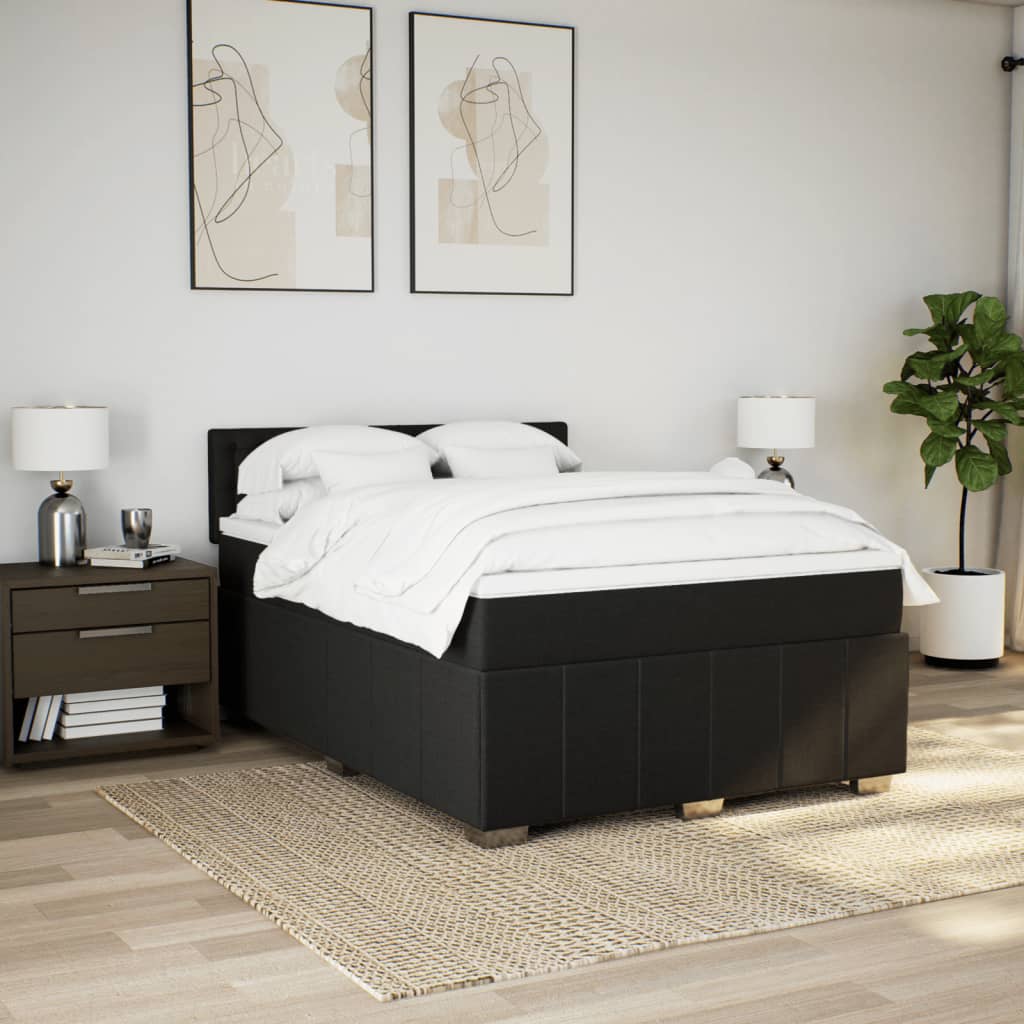 Box Spring Postel S Matrací Černá 160X200 Cm Textil