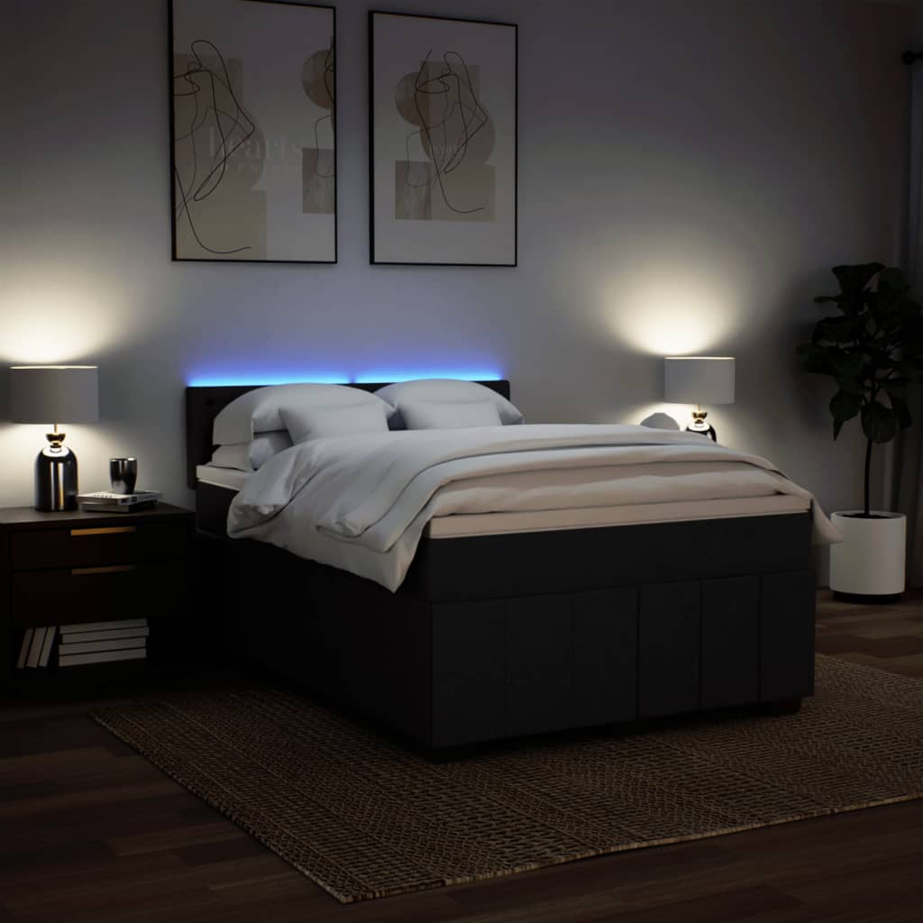 Box Spring Postel S Matrací Černá 160X200 Cm Textil